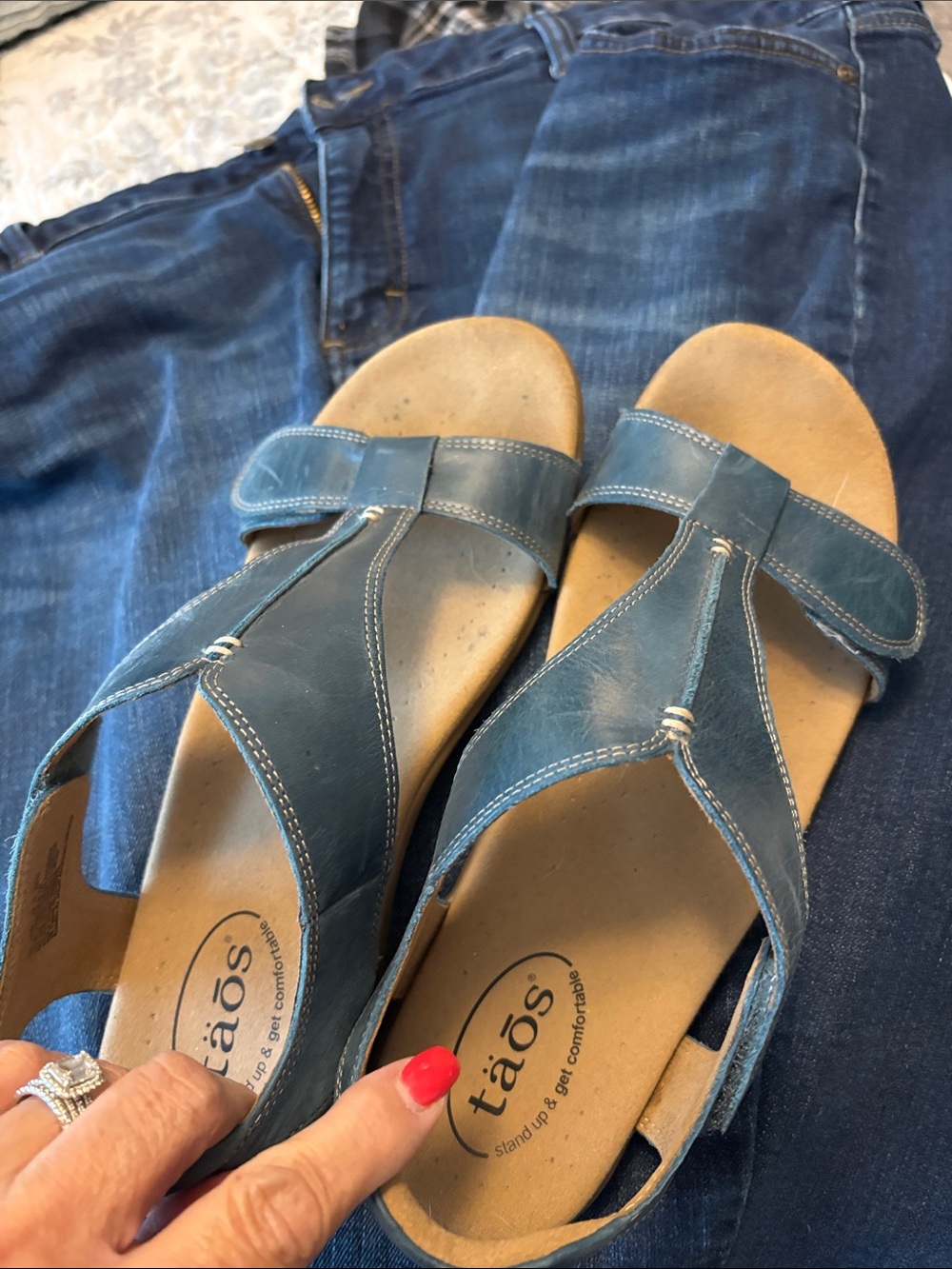 Taos Footwear Blue Leather Slingback Sandals - Picture 6 of 7